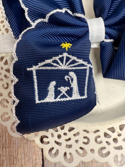 Nativity Scene Embroidered Hair Bow | Clip or Headband