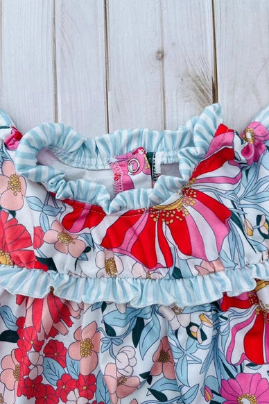 Floral Printed Smocking Girls Dress
