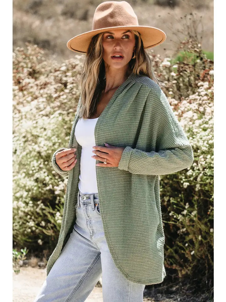 Waffle Knit Open Front Cardigan