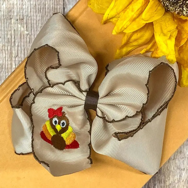 Turkey Embroidered Moonstitch Hair Bow | Clip or Headband