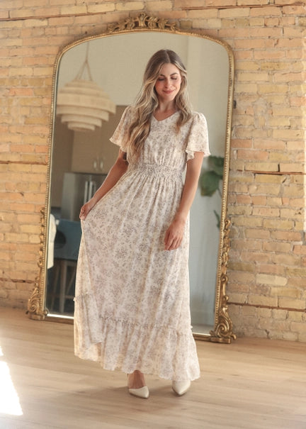 Isabella Pink Floral Cream Maxi Dress