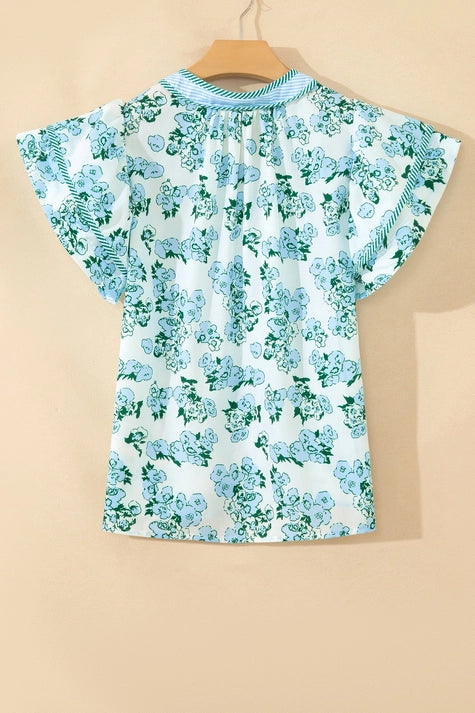 Floral Striped Flutter Sleeve Blouse