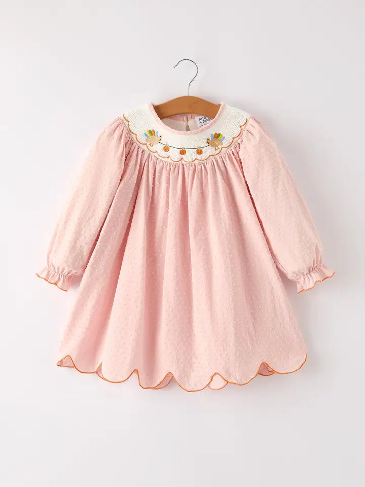 Fall Chicken Pumpkin Smock Embroidery Baby Girl Dress