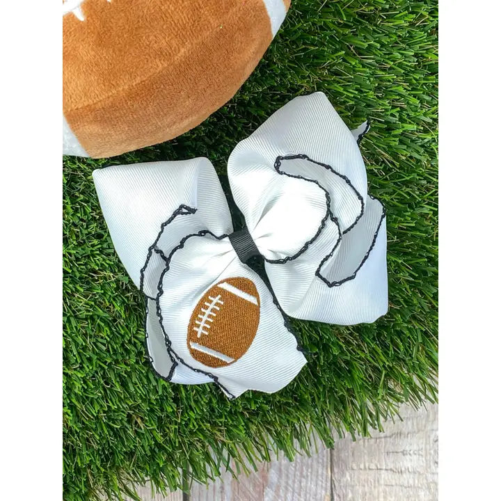 Football Embroidered Moonstitch Hair Bow | Clip