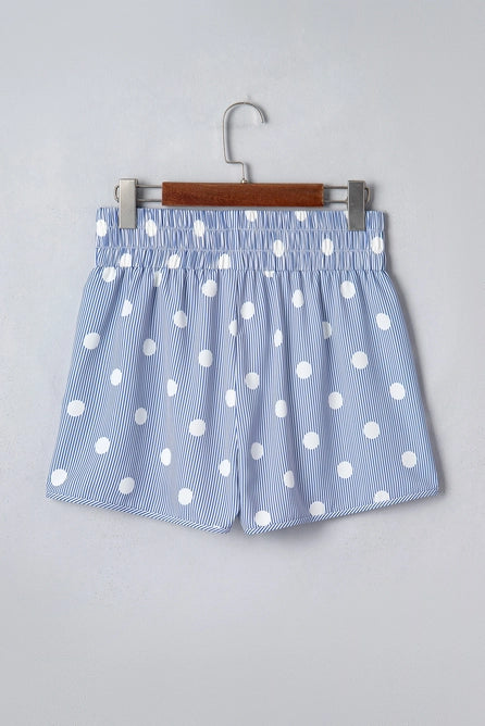 Polka Dot Print Shirred High Waist Casual Shorts