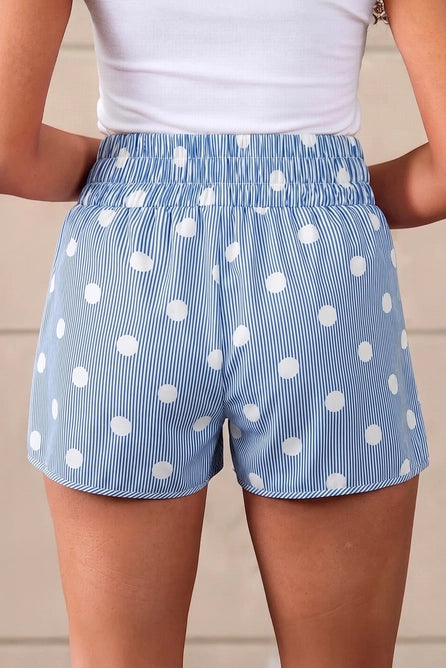 Polka Dot Print Shirred High Waist Casual Shorts
