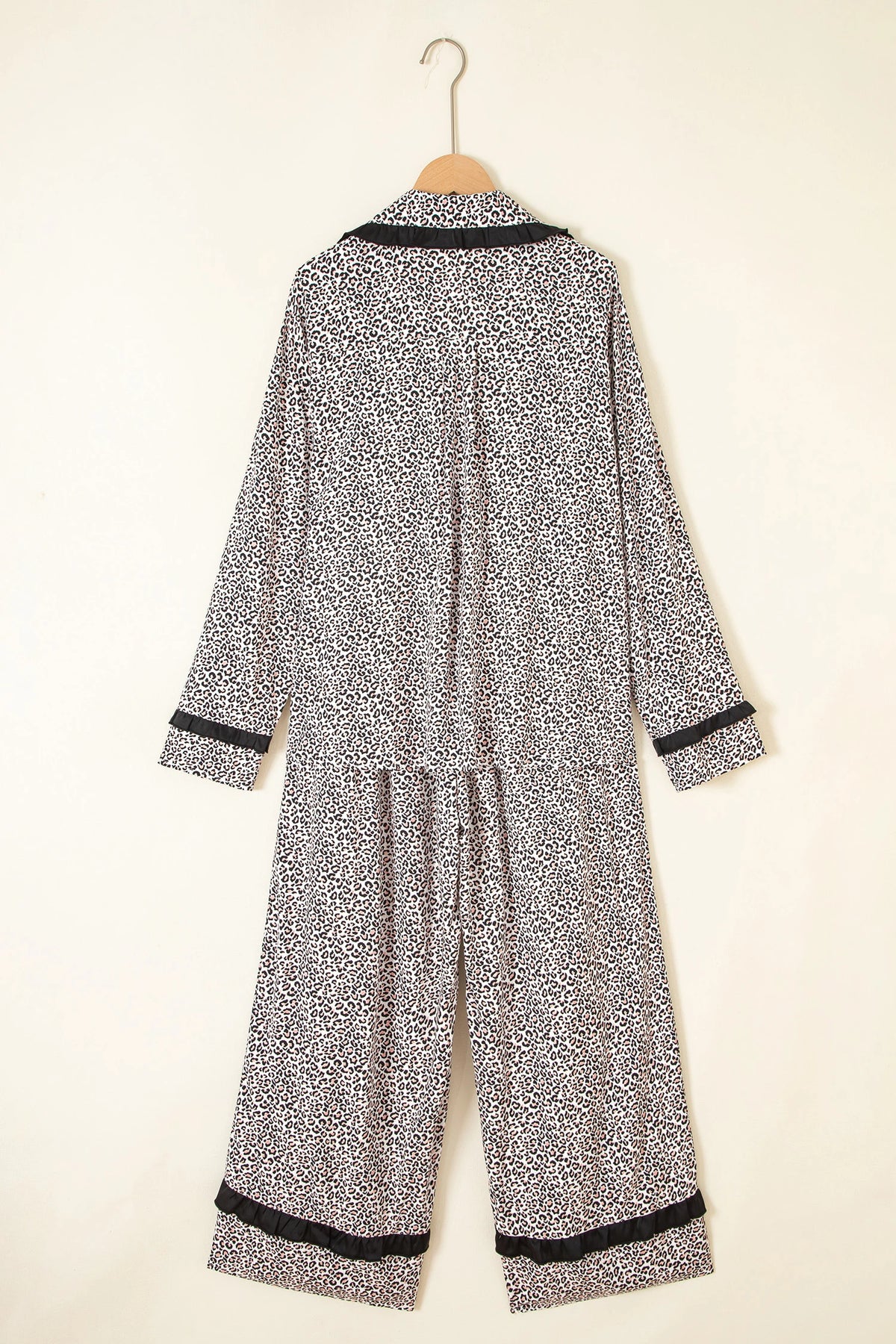 Brown Leopard Print Bow Knot Patchwork Long Sleeve Lounge Set