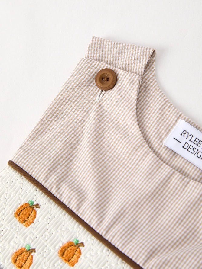 Fall Pumpkin Smock Embroidered Boys Romper