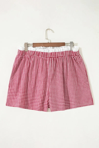 Contrast Trim Plaid Print Plus Size Shorts