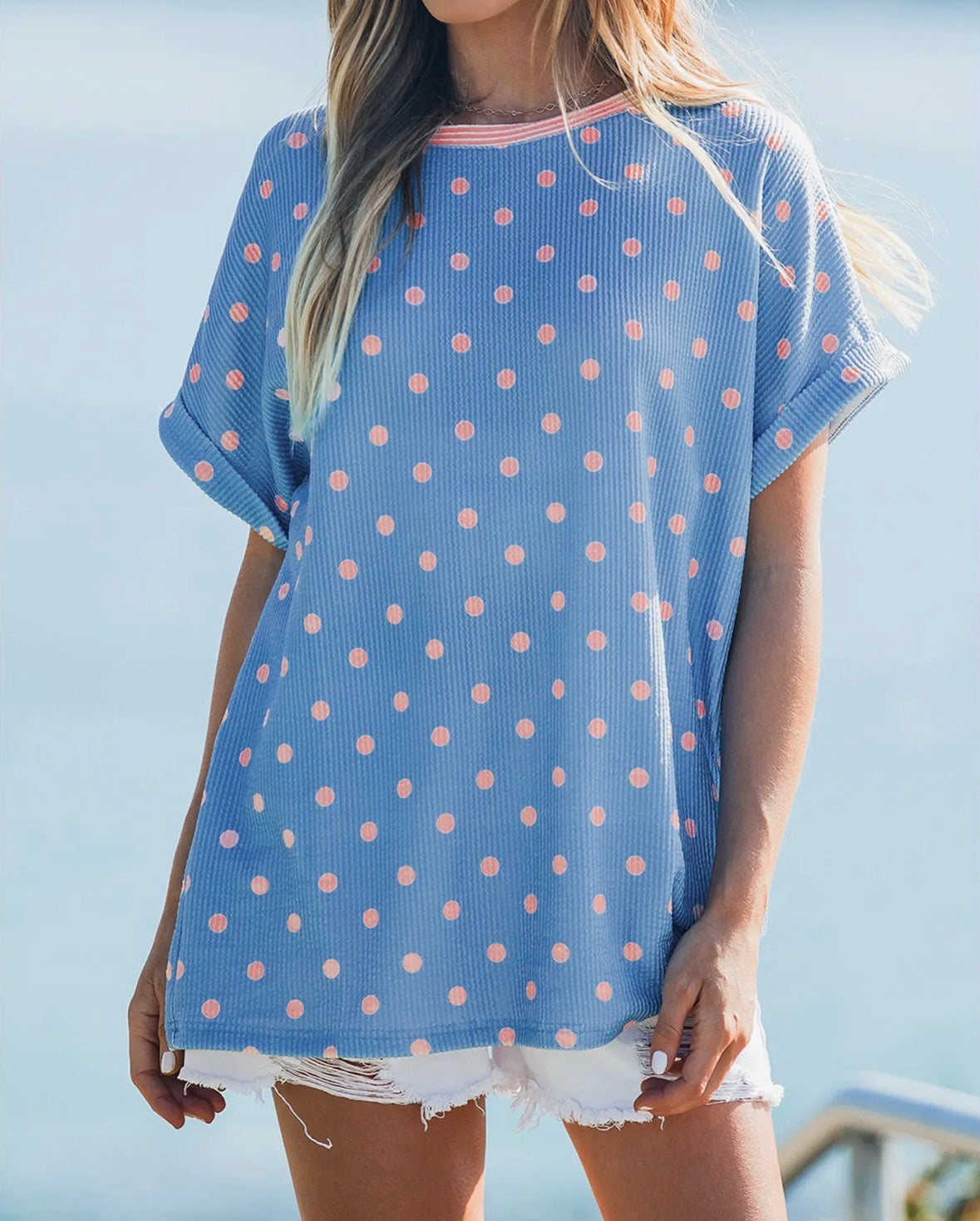 Pink Polka Dot Rib Top