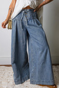 Striped Drawstring Wide Leg Jeans