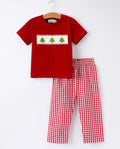 Christmas Smocking Embroidered Christmas Tree Plaid Boys Set