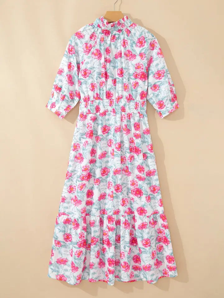 Floral Puff Sleeve Midi Dress