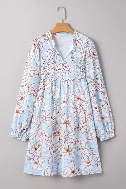 Floral Tie Neck Long Sleeve Dress