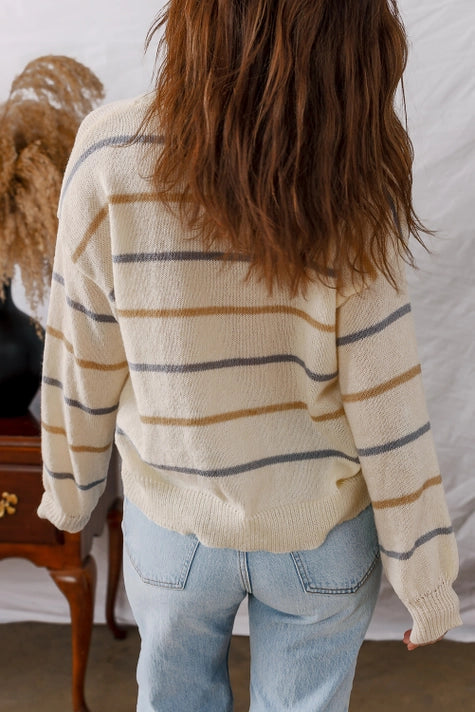 Striped Round Neck Drop Shoulder Sweater