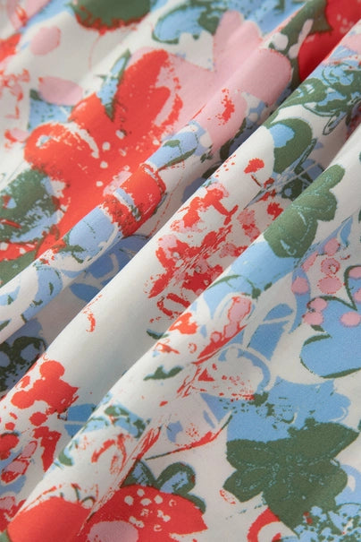 Floral Contrast Trim V-Neck Flutter Sleeve Maxi Dress