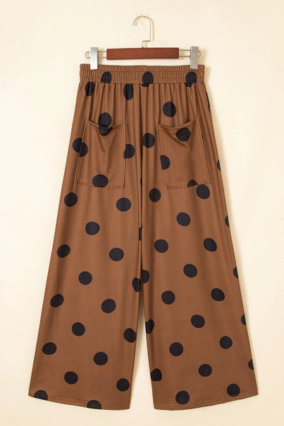Polka Dot Wide Leg Elastic Waist Pants