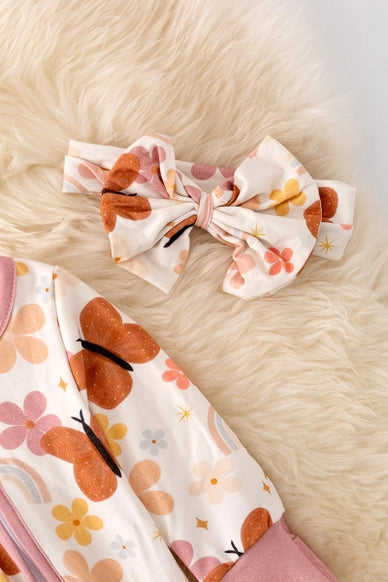 Bamboo Made W/Butterfly Print Bodysuit, Matching Headband