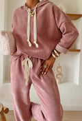 Drawstring Pullover Hoodie and High Waist Pants Corduroy Set