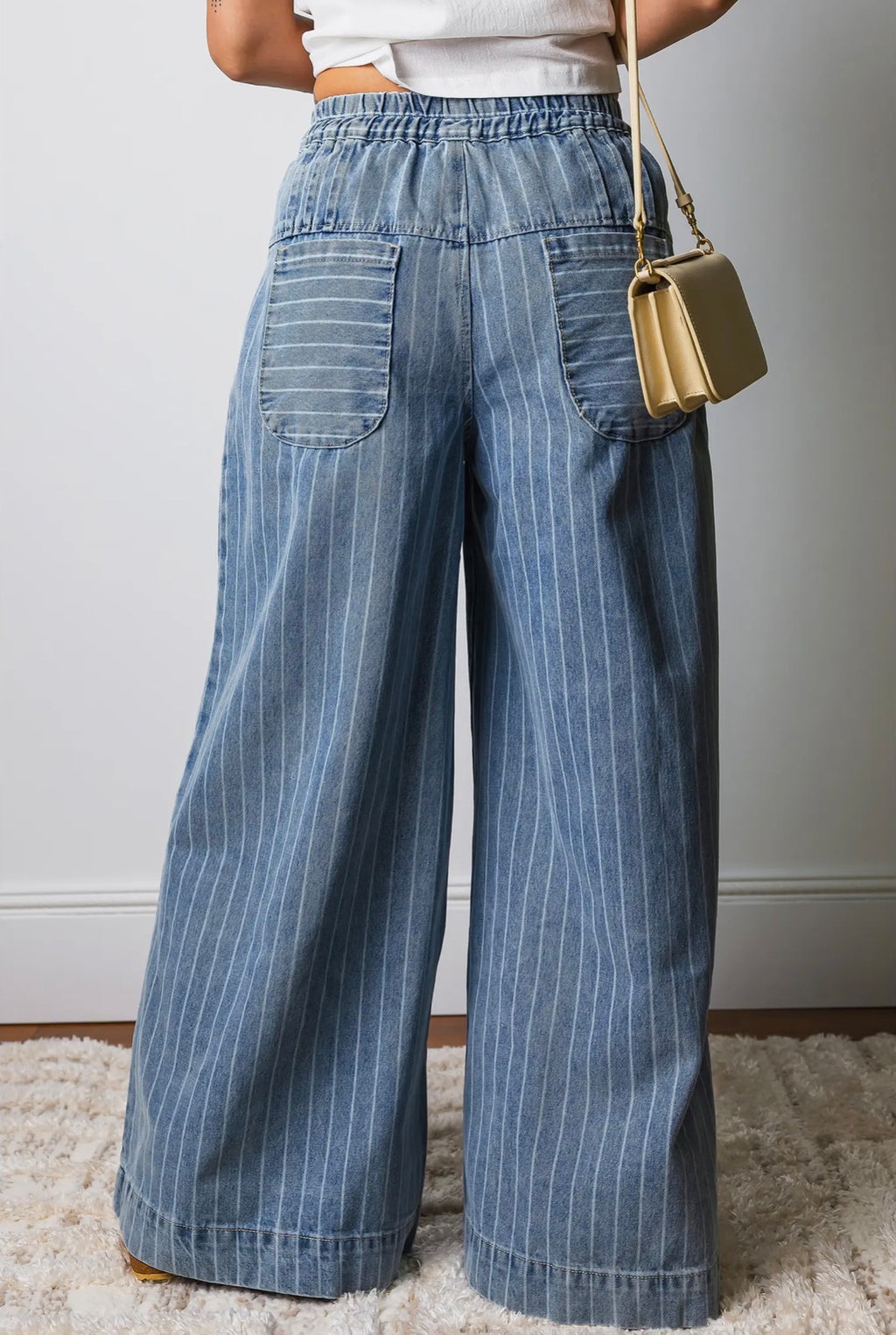 Striped Drawstring Wide Leg Jeans