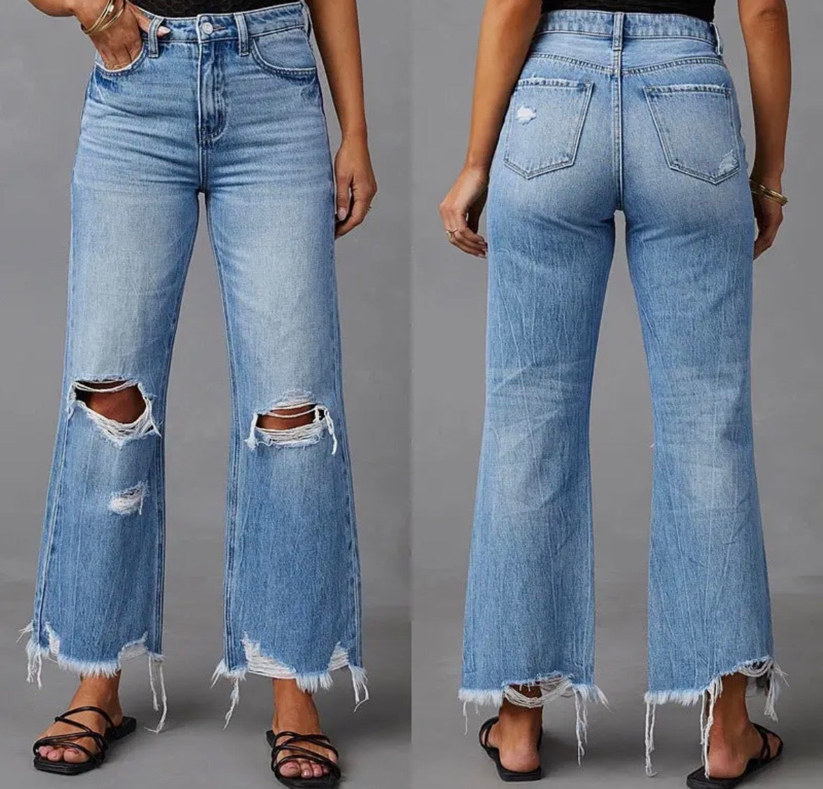 High-Waisted Distressed Denim Wide Leg Pants