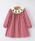 Christmas Embroidered Christmas Tree Plaid Girls Dress