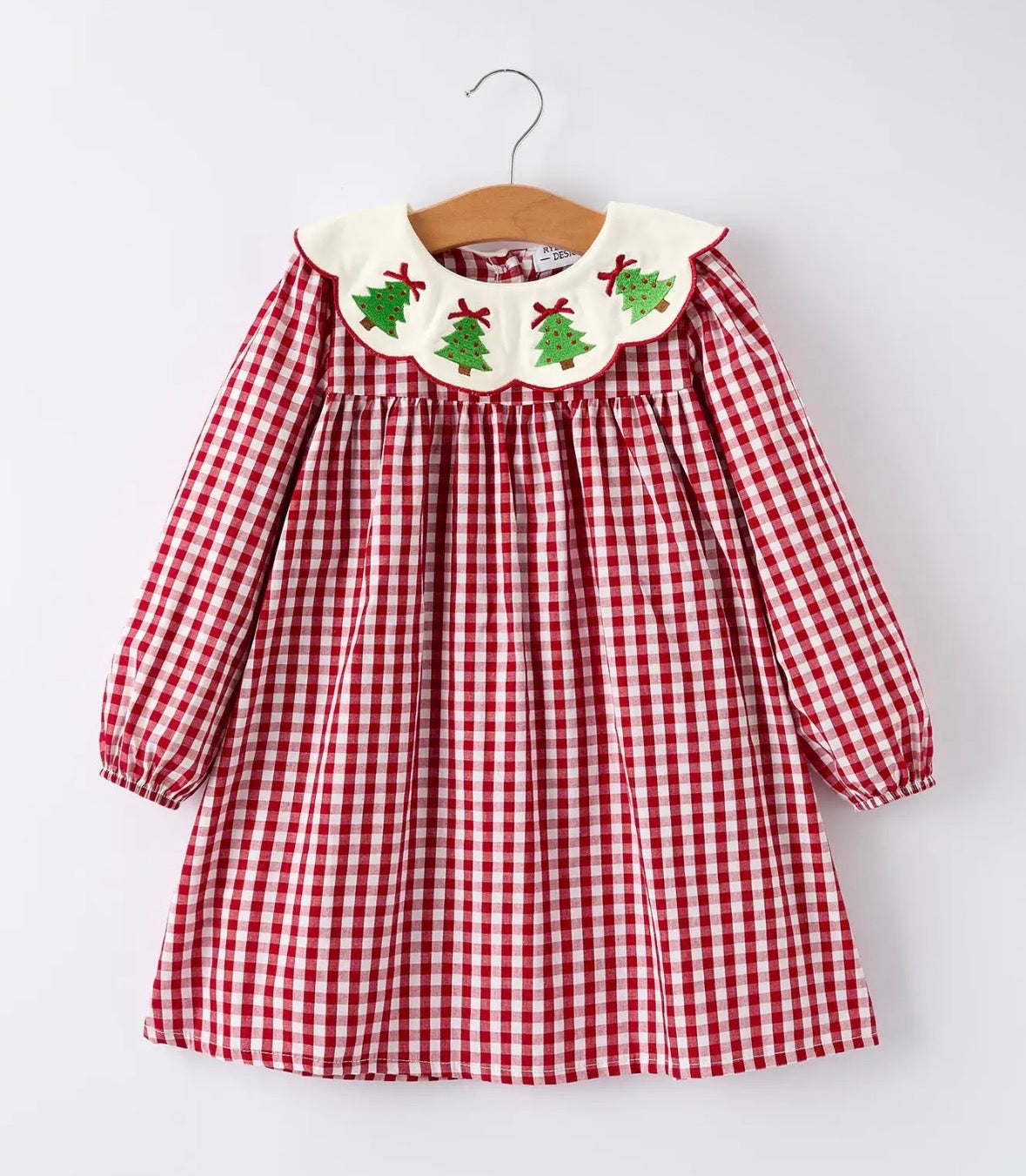 Christmas Embroidered Christmas Tree Plaid Girls Dress