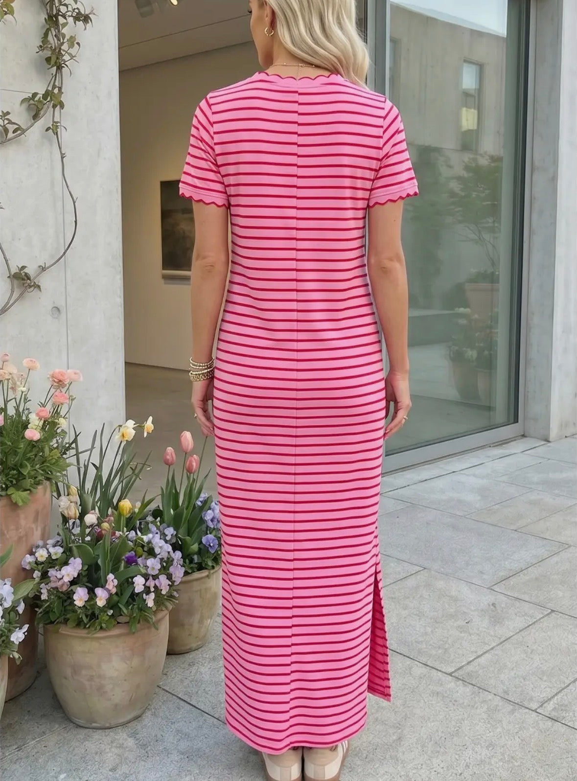 Scalloped Trim Side Slit Dress