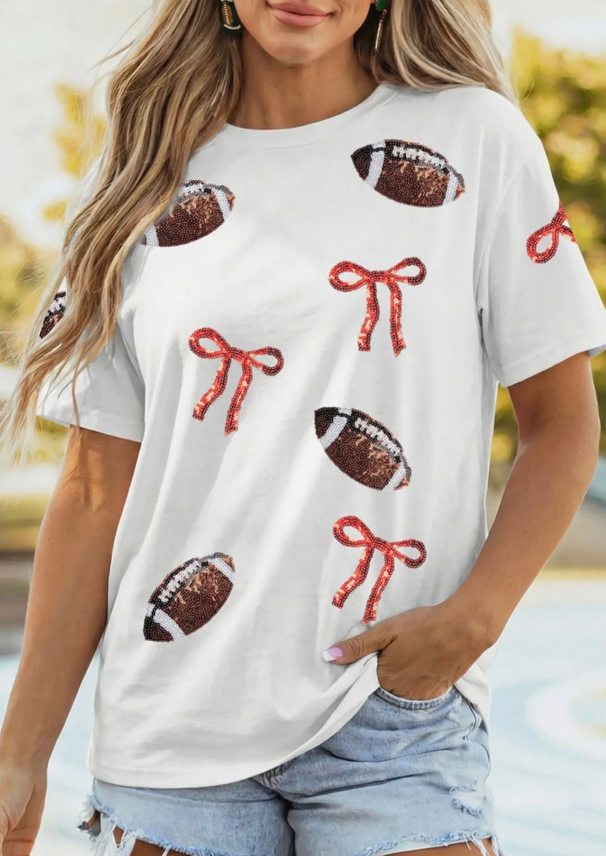 College Spirit Sequin Bow Shirt