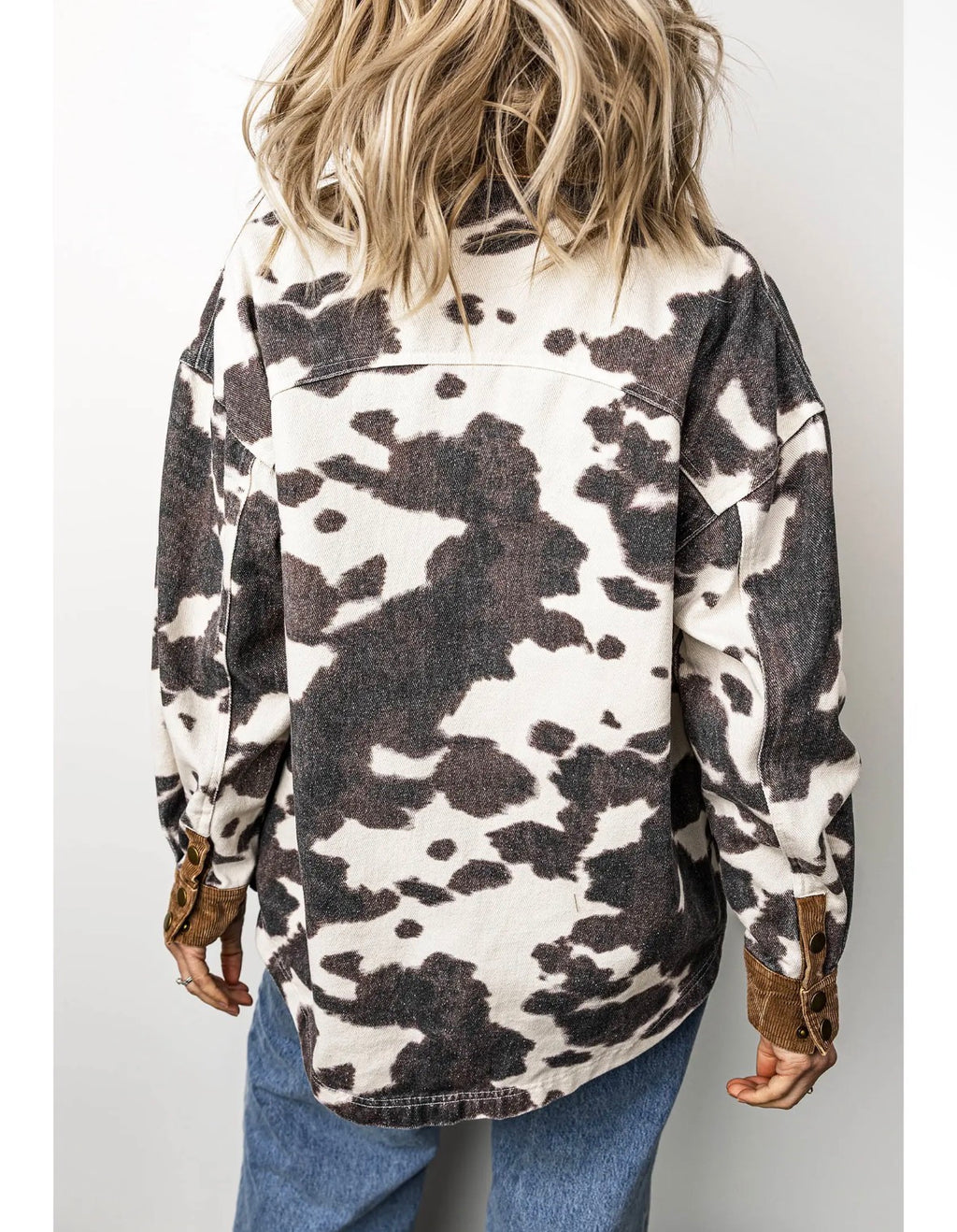 Western Cow Print Denim Shacket