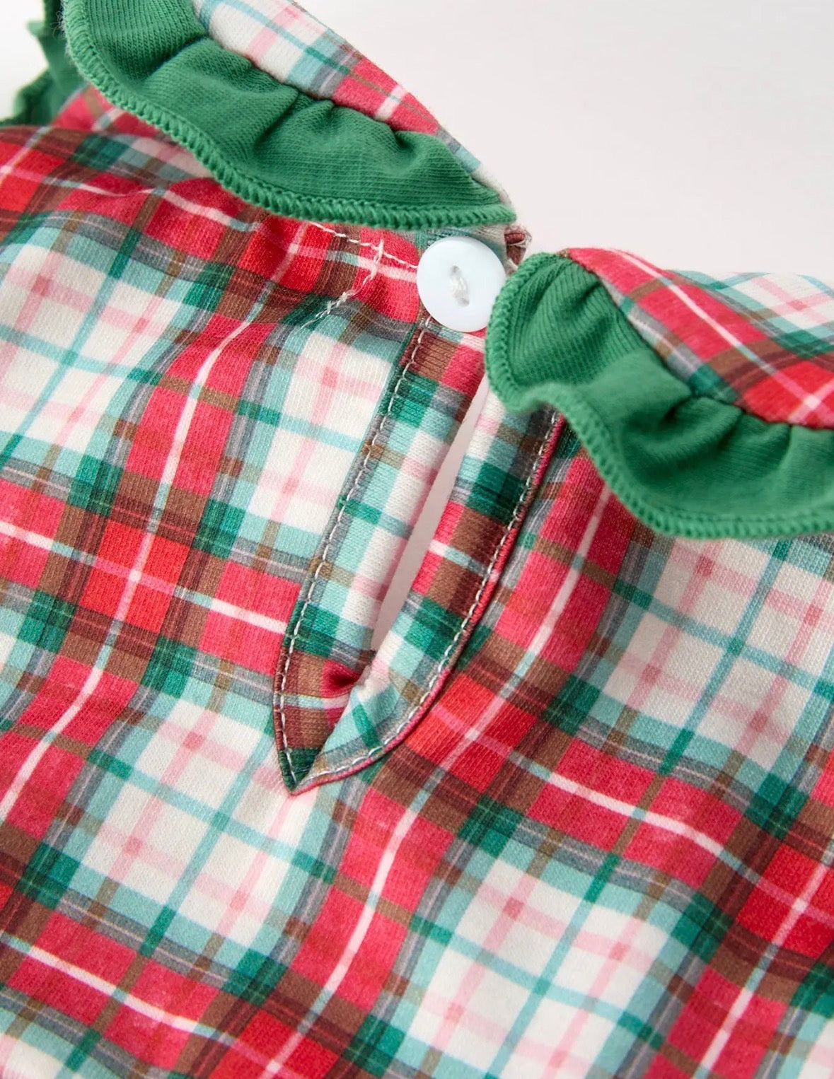 Christmas Tree Plaid Girls Romper Petals Collar Ruffle
