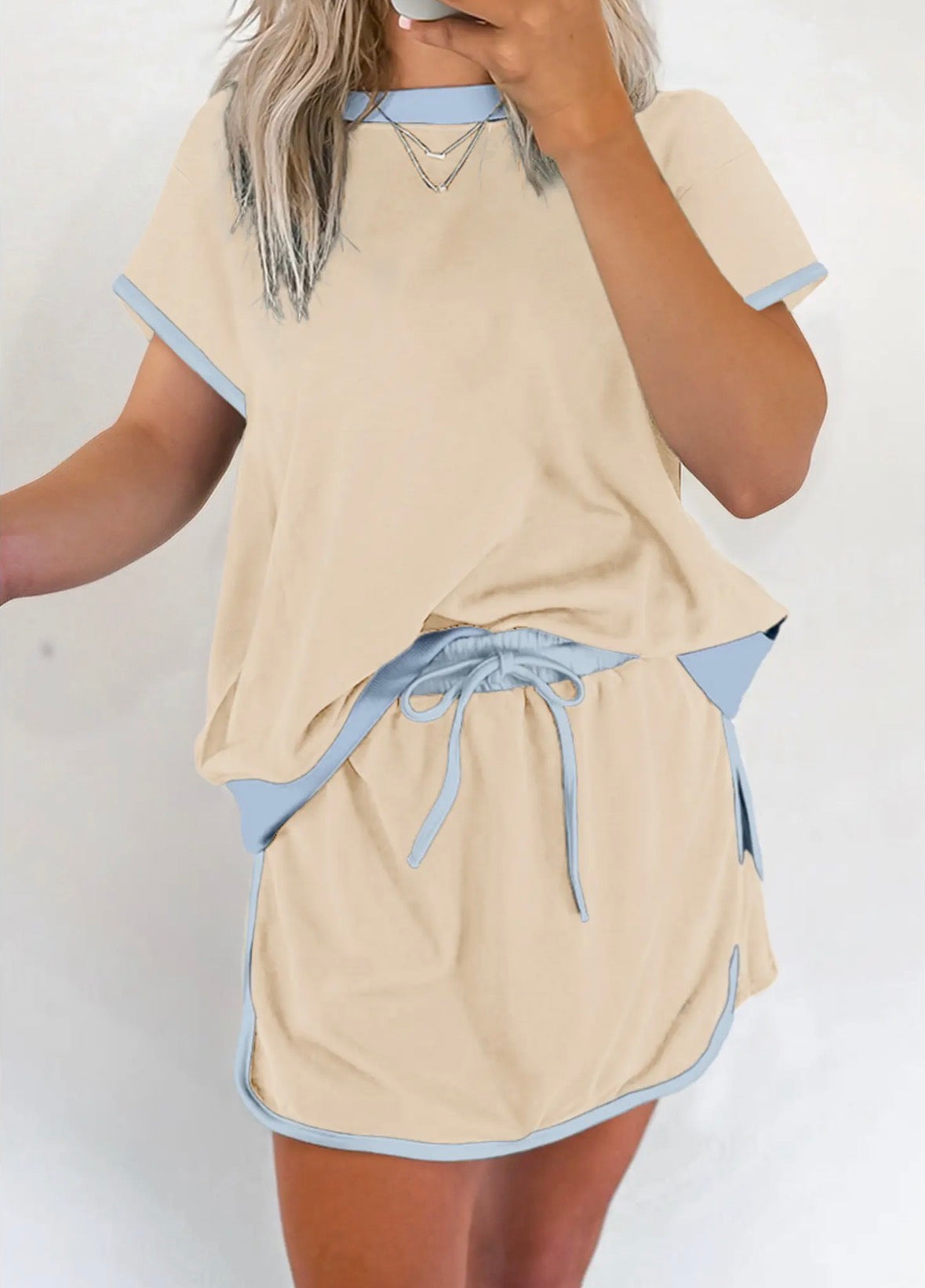 Colorblock Drop Shoulder Skort Set