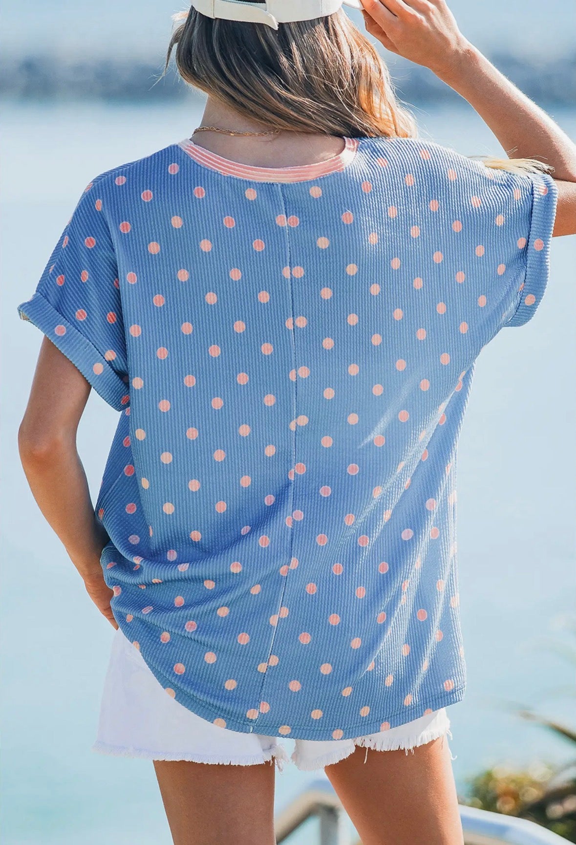 Pink Polka Dot Rib Top
