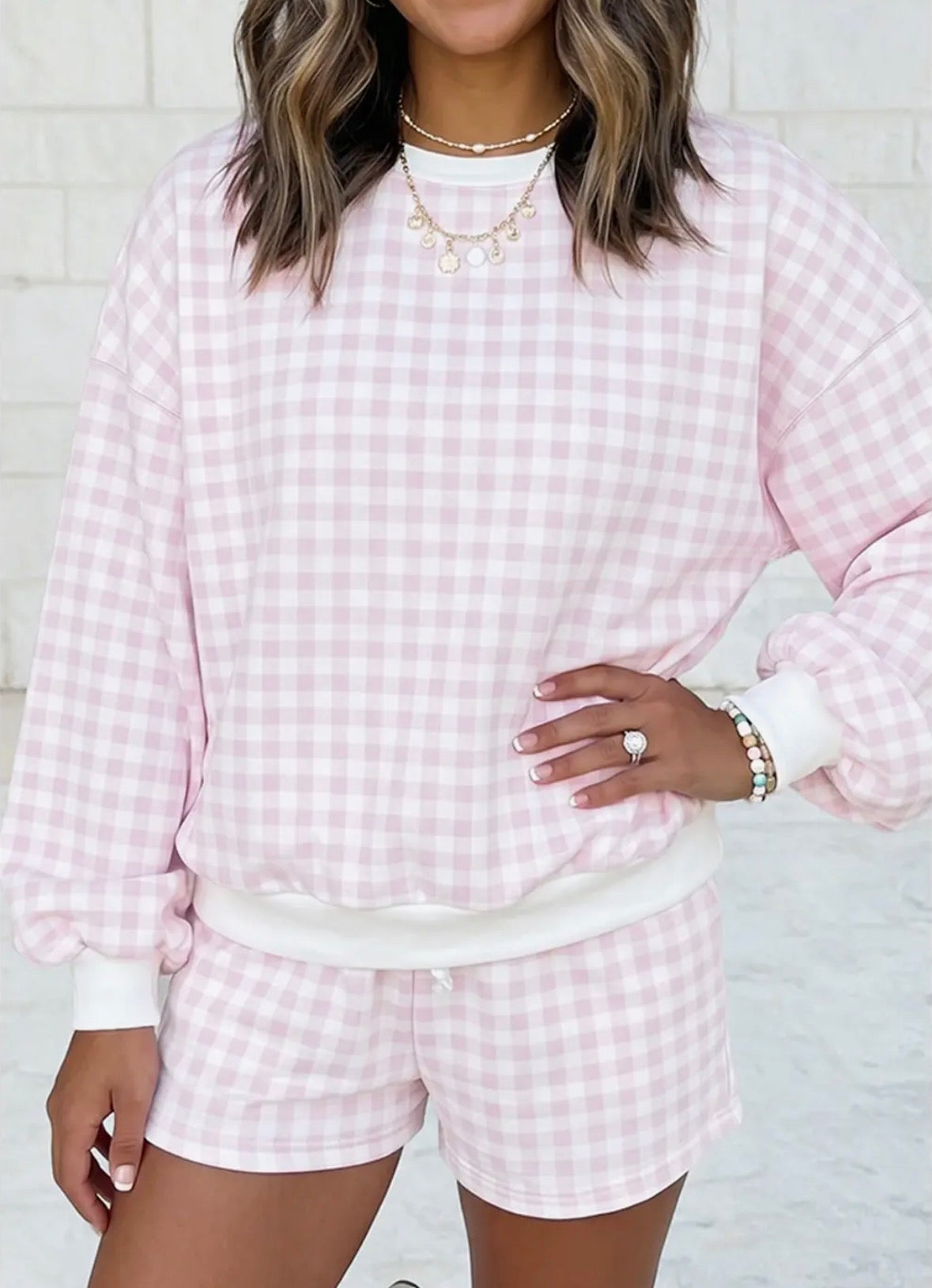 Gingham Crewneck Short Set