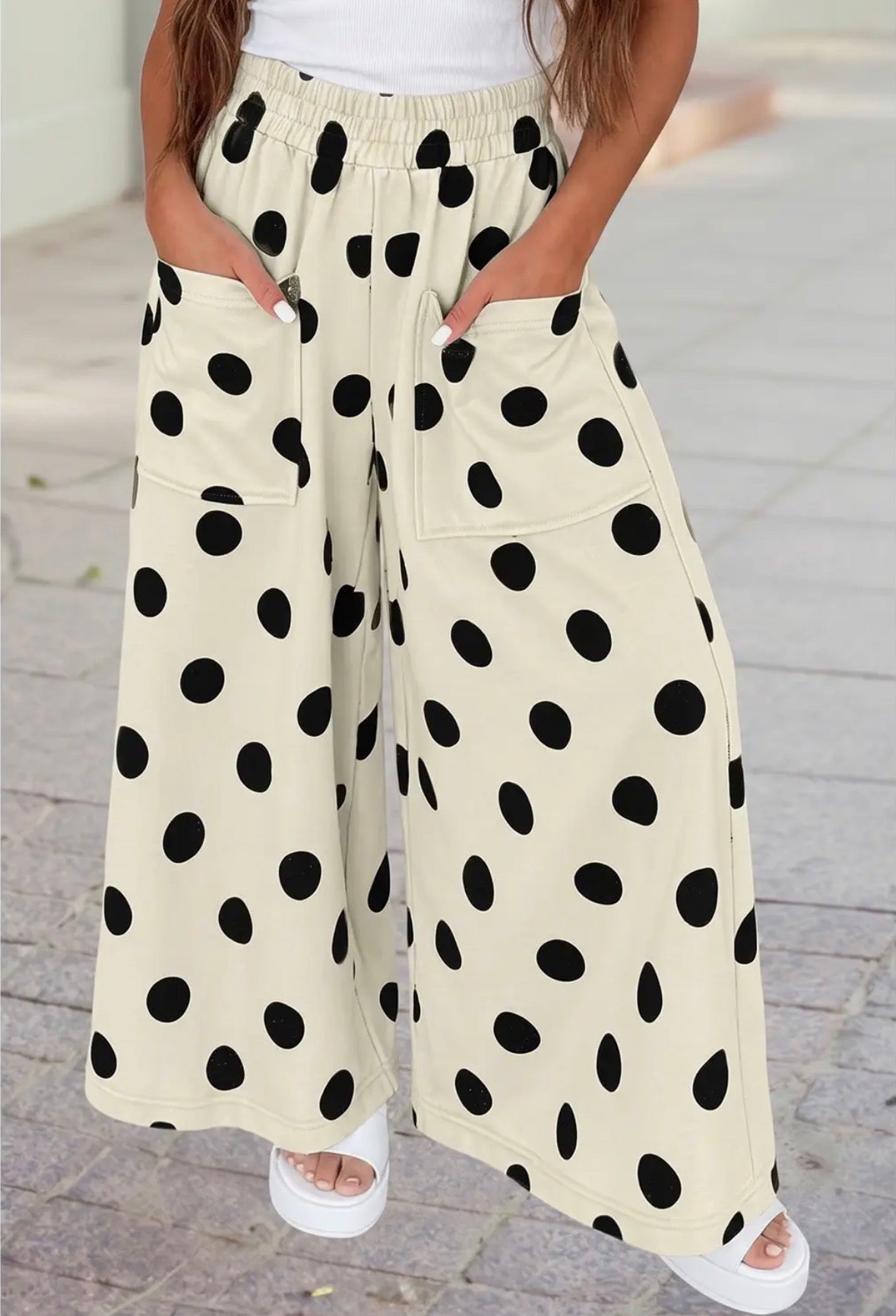 High Waist Wide Leg Polka Dot Pants