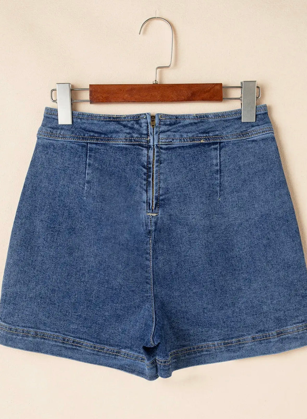 Solid Denim Faux Wrap Mini Skort