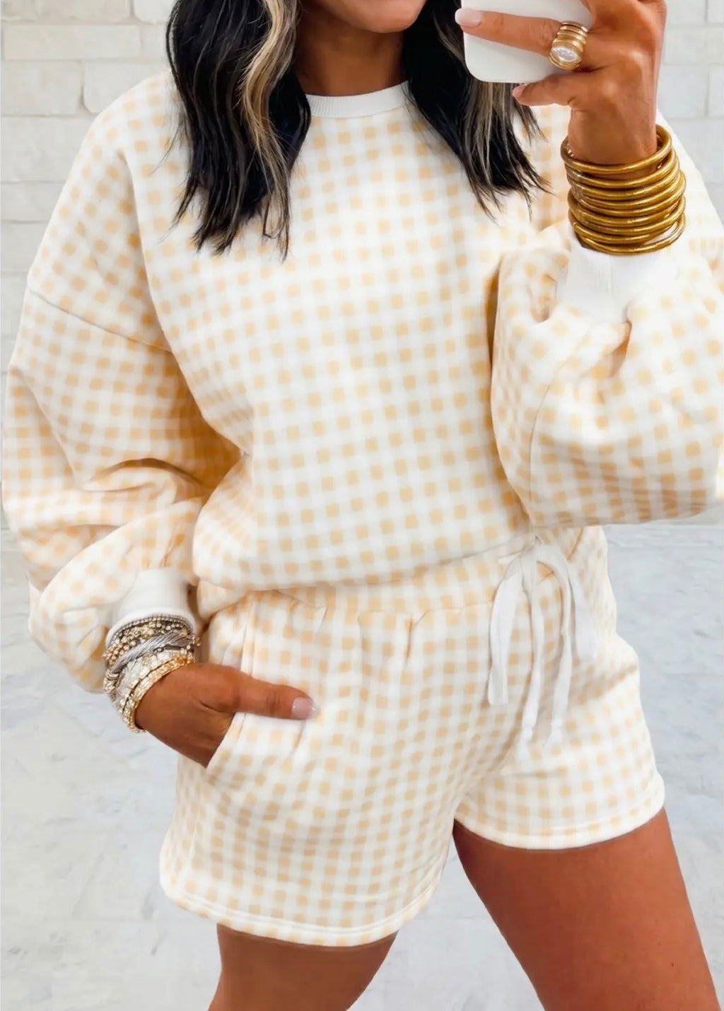 Gingham Crewneck Short Set