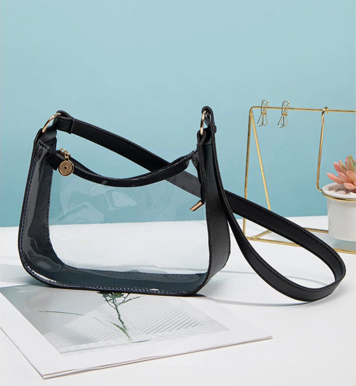 Stadium and Concert Leather Trim Clear Shoulder Bag