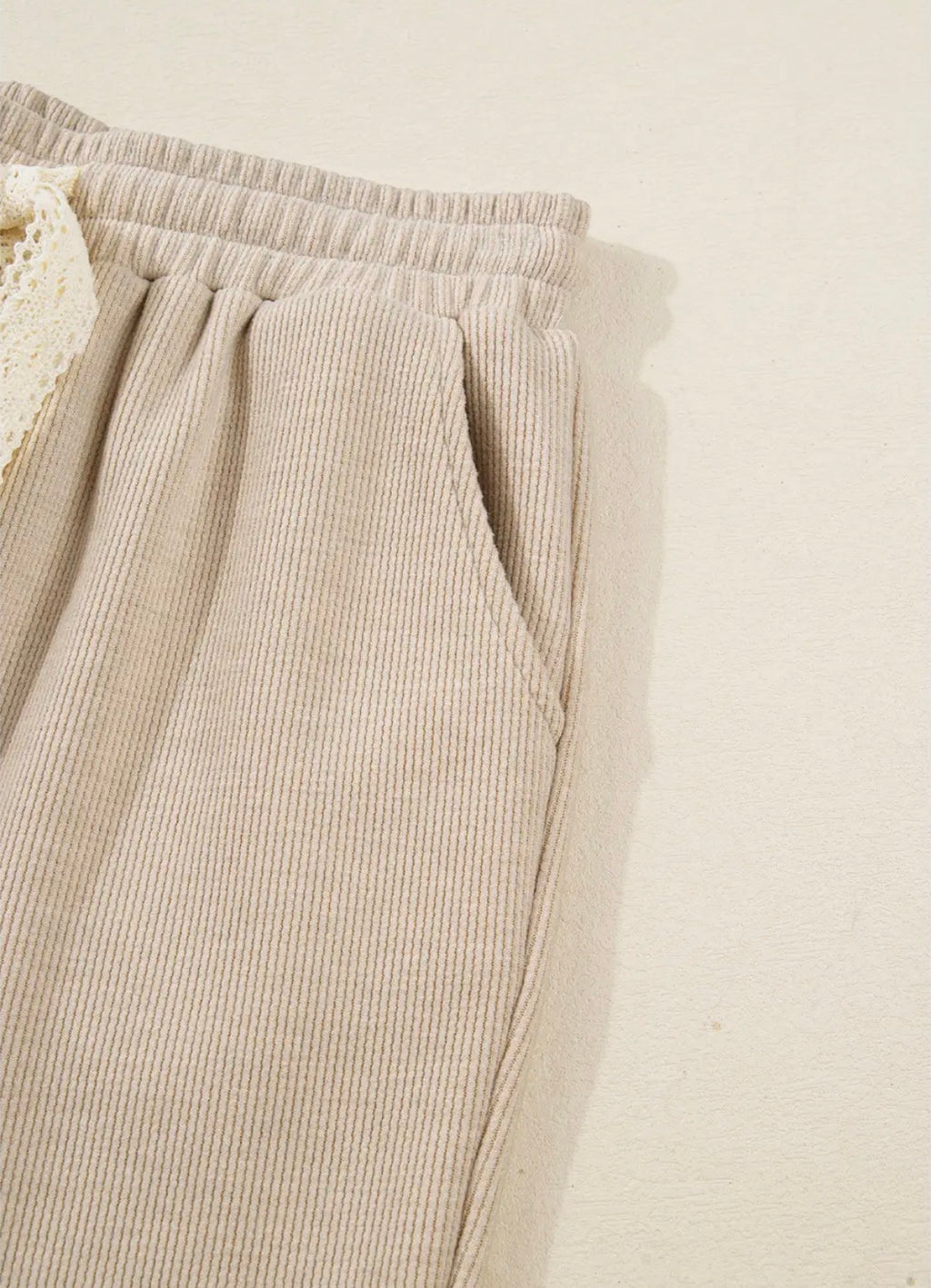 Drawstring Pullover Hoodie and High Waist Pants Corduroy Set
