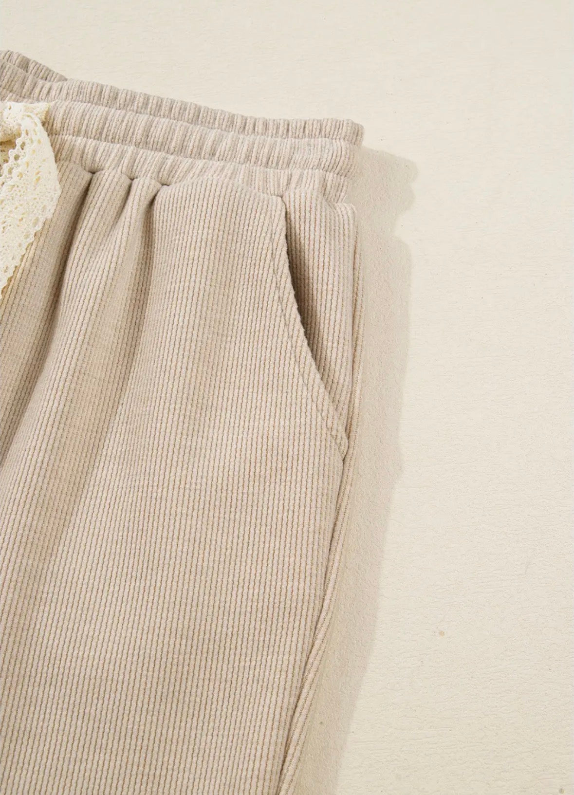 Drawstring Pullover Hoodie and High Waist Pants Corduroy Set