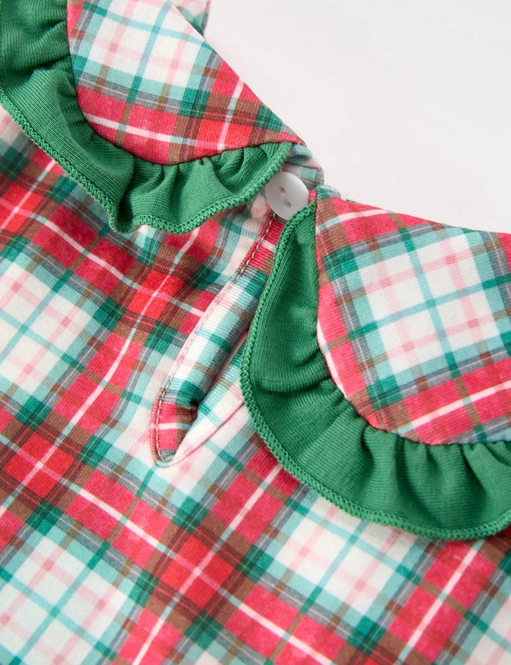 Christmas Tree Plaid Girls Dress Petals Collar Ruffle