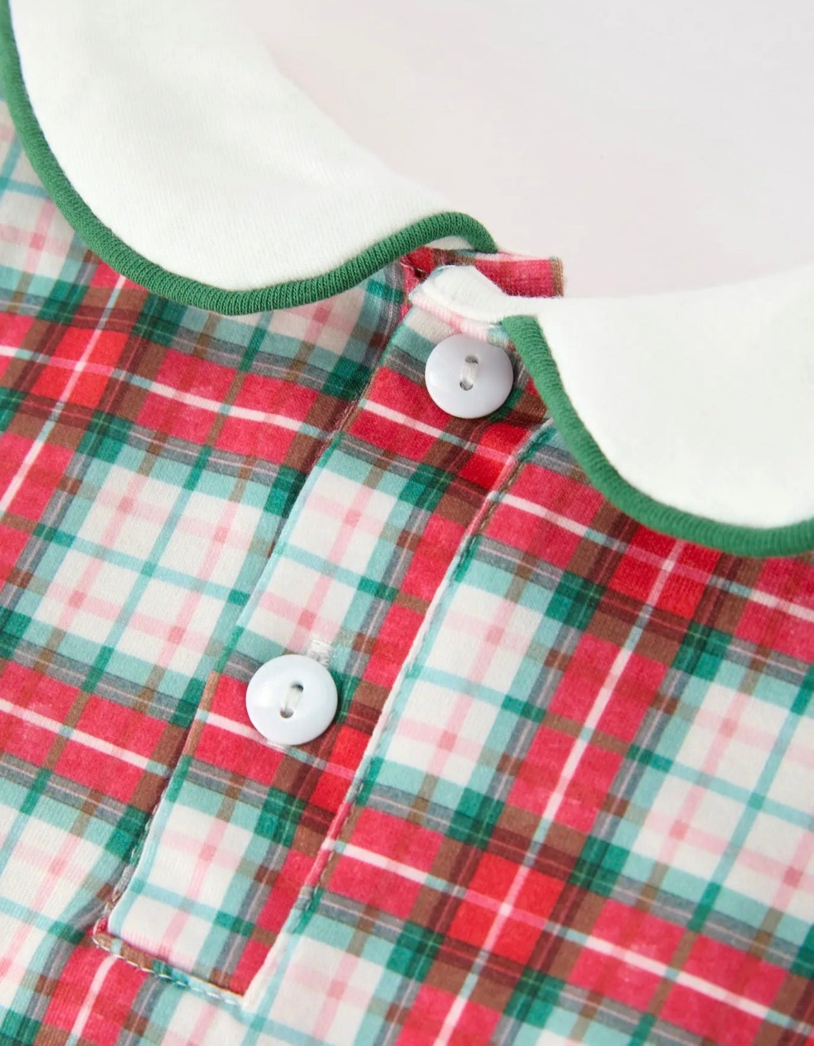 Christmas Tree Plaid Boys Romper Peter Pan Collar Smocked