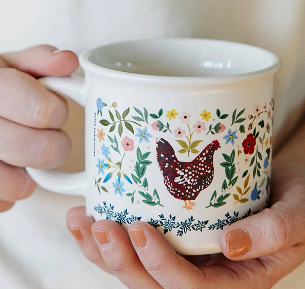 Chickens Folk Floral Mug