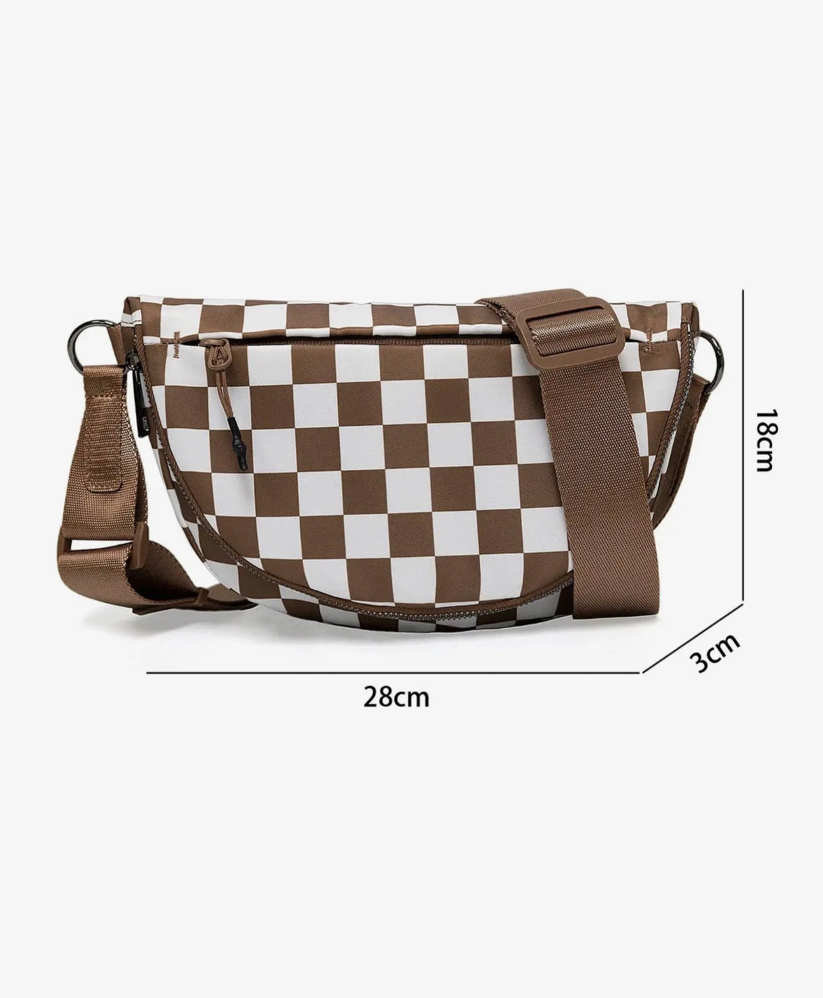 Checkered Canvas Crescent Shoulder Bag
