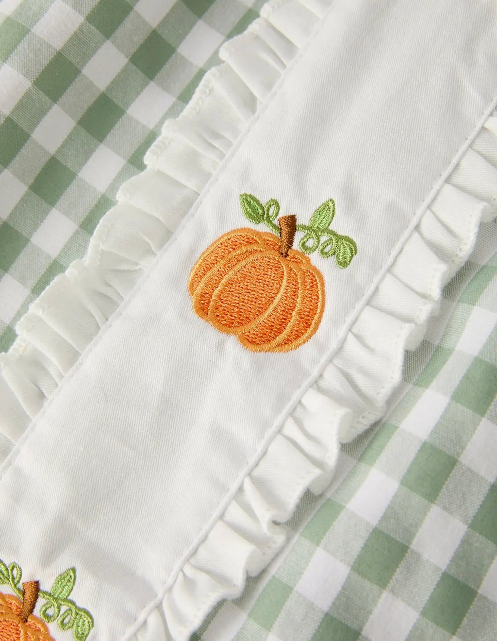 Fall Pumpkin Applique Plaid Green Girls Dress