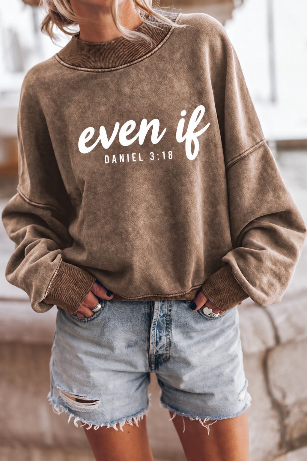 "Even If" Drop Shoulder Crew Neck Pullover