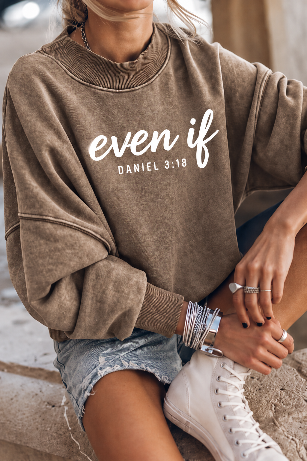 "Even If" Drop Shoulder Crew Neck Pullover
