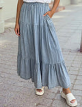 Elastic Waist Ruffled Denim Skirt