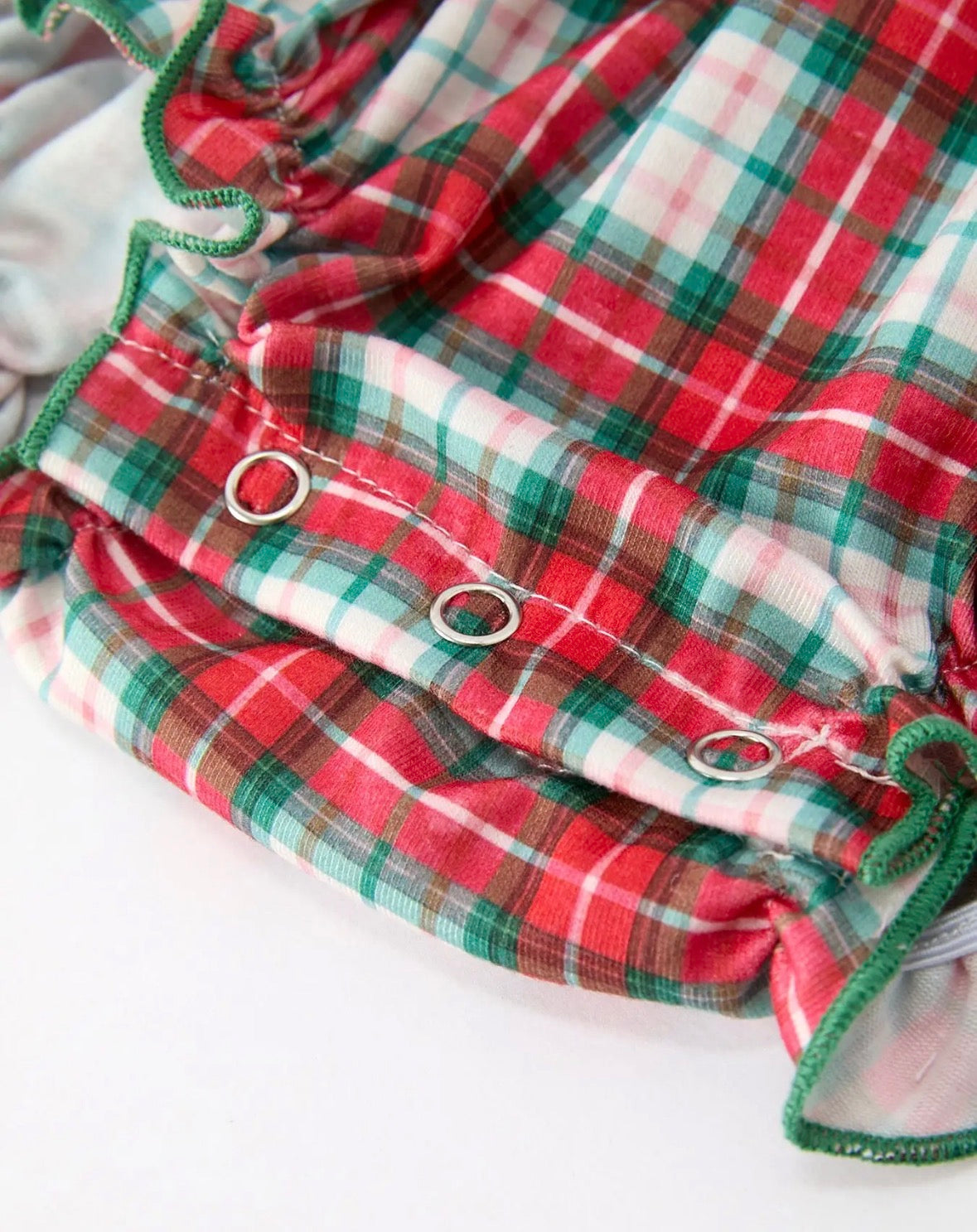Christmas Tree Plaid Girls Romper Petals Collar Ruffle