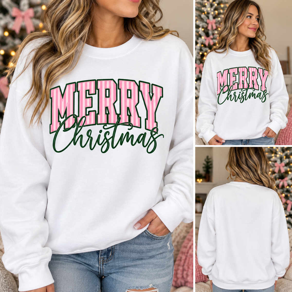 Merry Christmas Pink Stripe